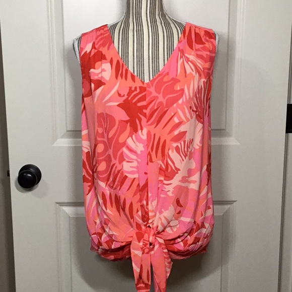 Chico's Tops - Chico’s Floral-Print Tie-Front Tank, Flame Scarlet, 3 - NWT!
